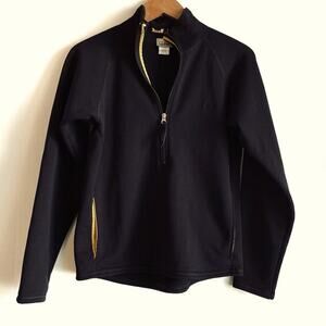 Vintage LL Bean Woman half zip pullover yellow mesh pocket lining size S black